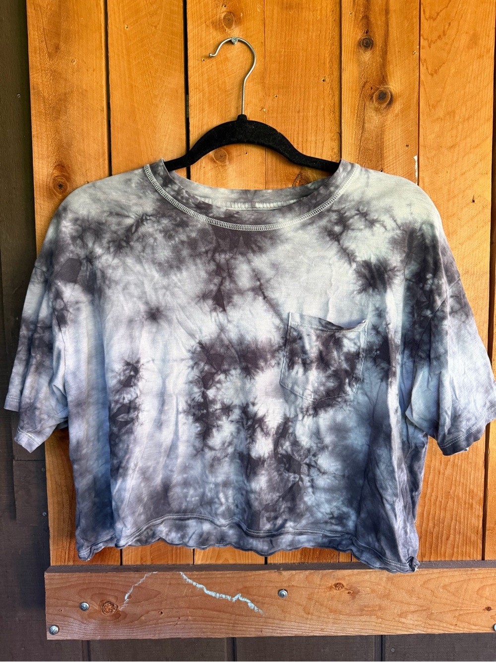 American Eagle Tie-Dye Short Sleeve Pocket Top - Black & Gray